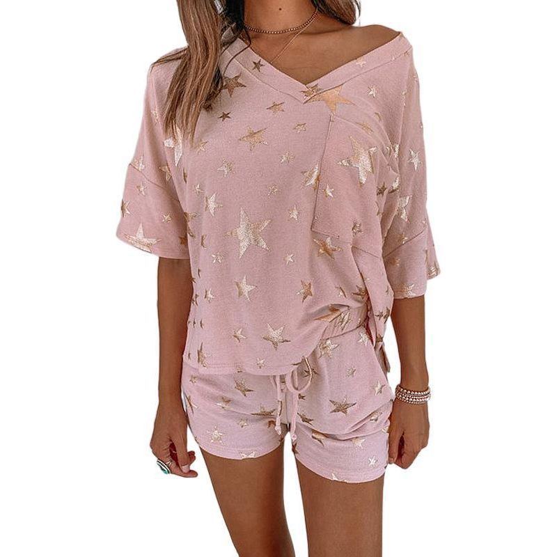 Five-Pointed Star Print Short-Sleeved Casual Home Wear Suit Pajamas Women - Jointcorp