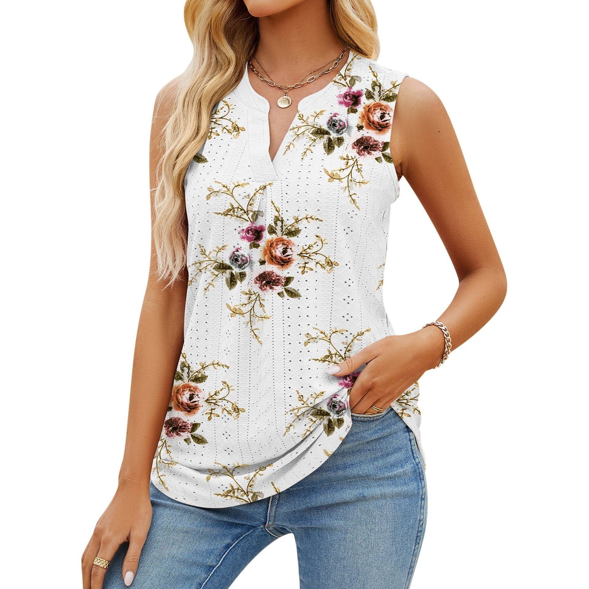 Women's Sleeveless T-shirt Summer Hole V-Neck Slim Fit Tank Tops - Jointcorp