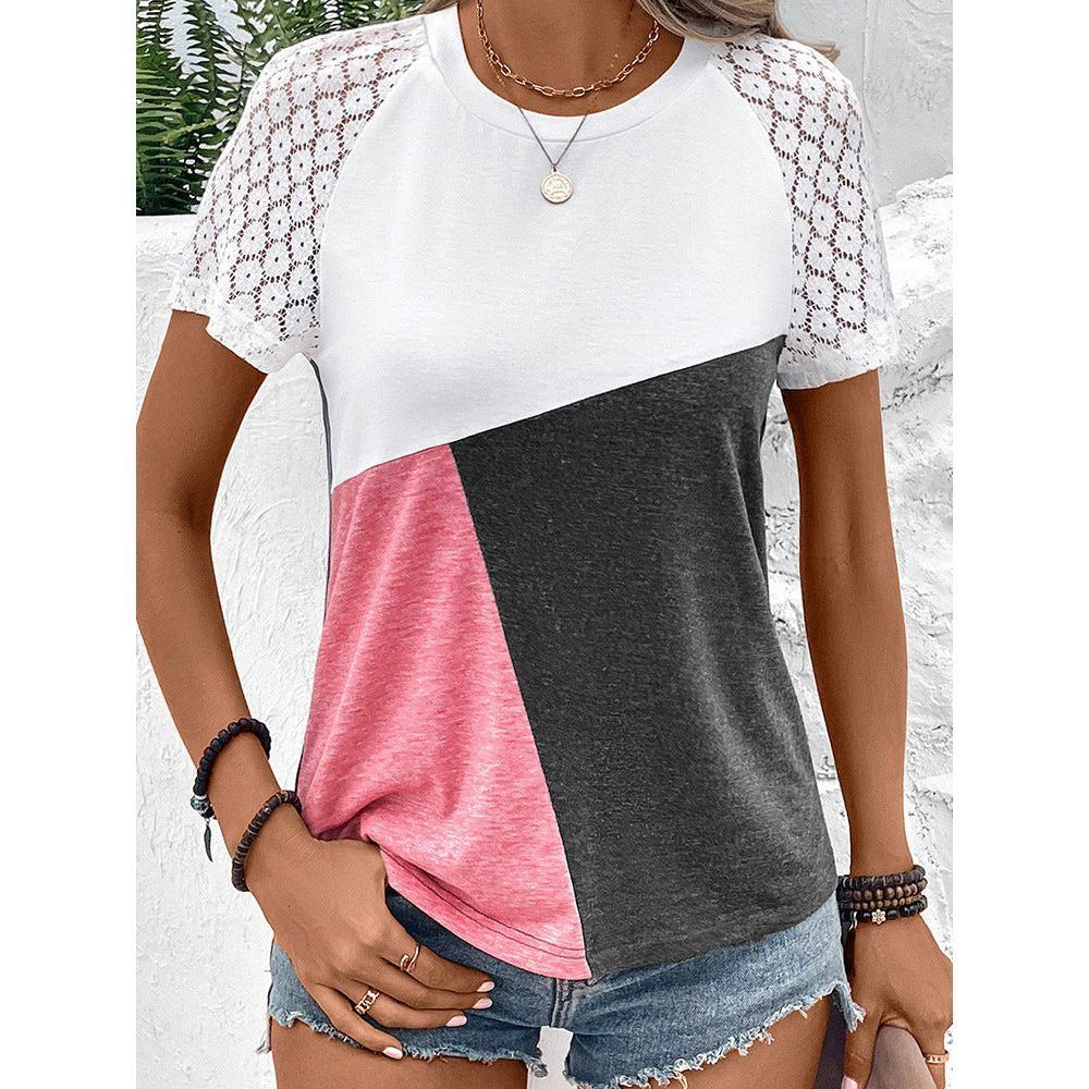 Fashion Lace Stitching T-shirt Women