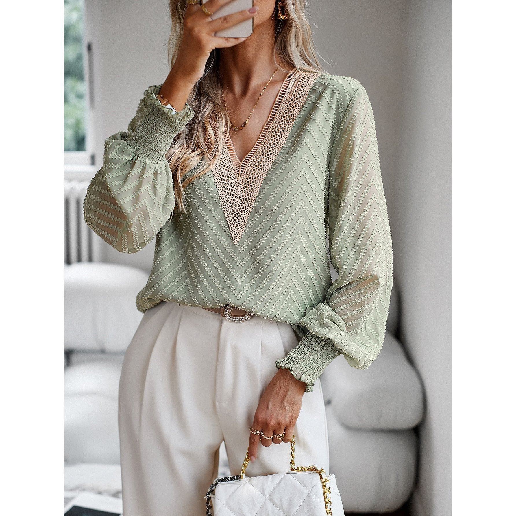 European And American V-neck Long Sleeve Shirt Women - Jointcorp