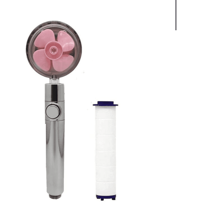 Propeller Driven Shower Head With Stop Button And Cotton Filter Turbocharged High Pressure Handheld Shower Nozzle