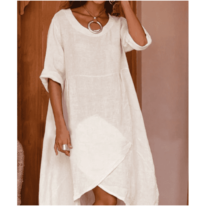 Women Maxi Dress Neck Pocket Summer Loose Casual Baggy Robe Female Retro Long Dresses - Jointcorp