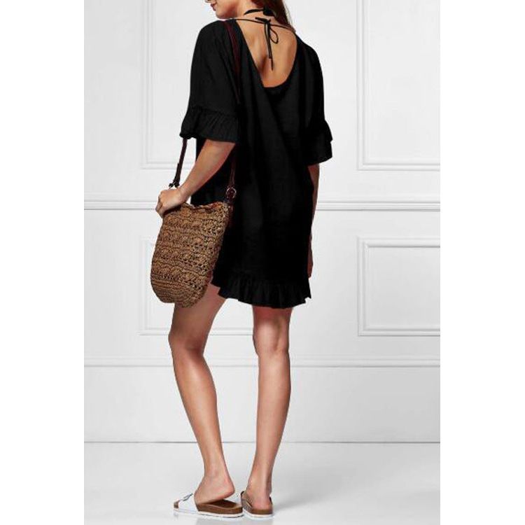 Solid Color Sun Protection Shirt Ruffled V-neck Bikini Loose Blouse