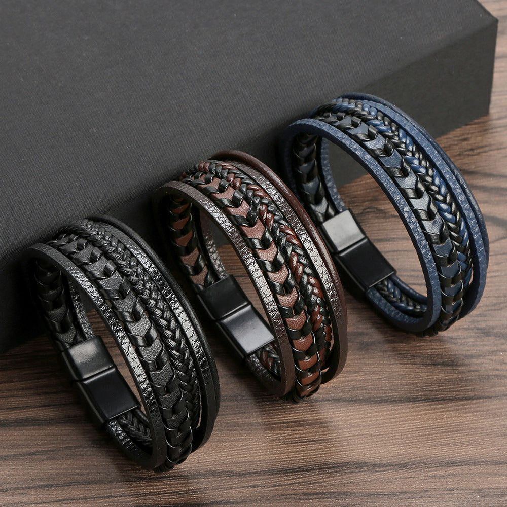 Fashion Jewelry Multi-layer Leather Rope Woven Bracelet - Jointcorp
