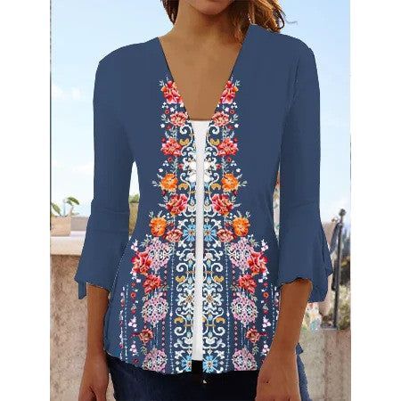 Printed Quarter Sleeved Cardigan Knit