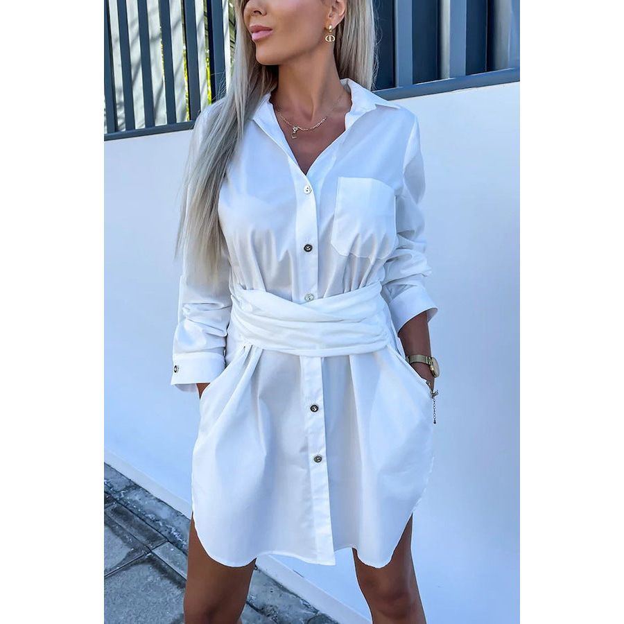 Multi-Color Rolled Sleeves Shirt Dress Women