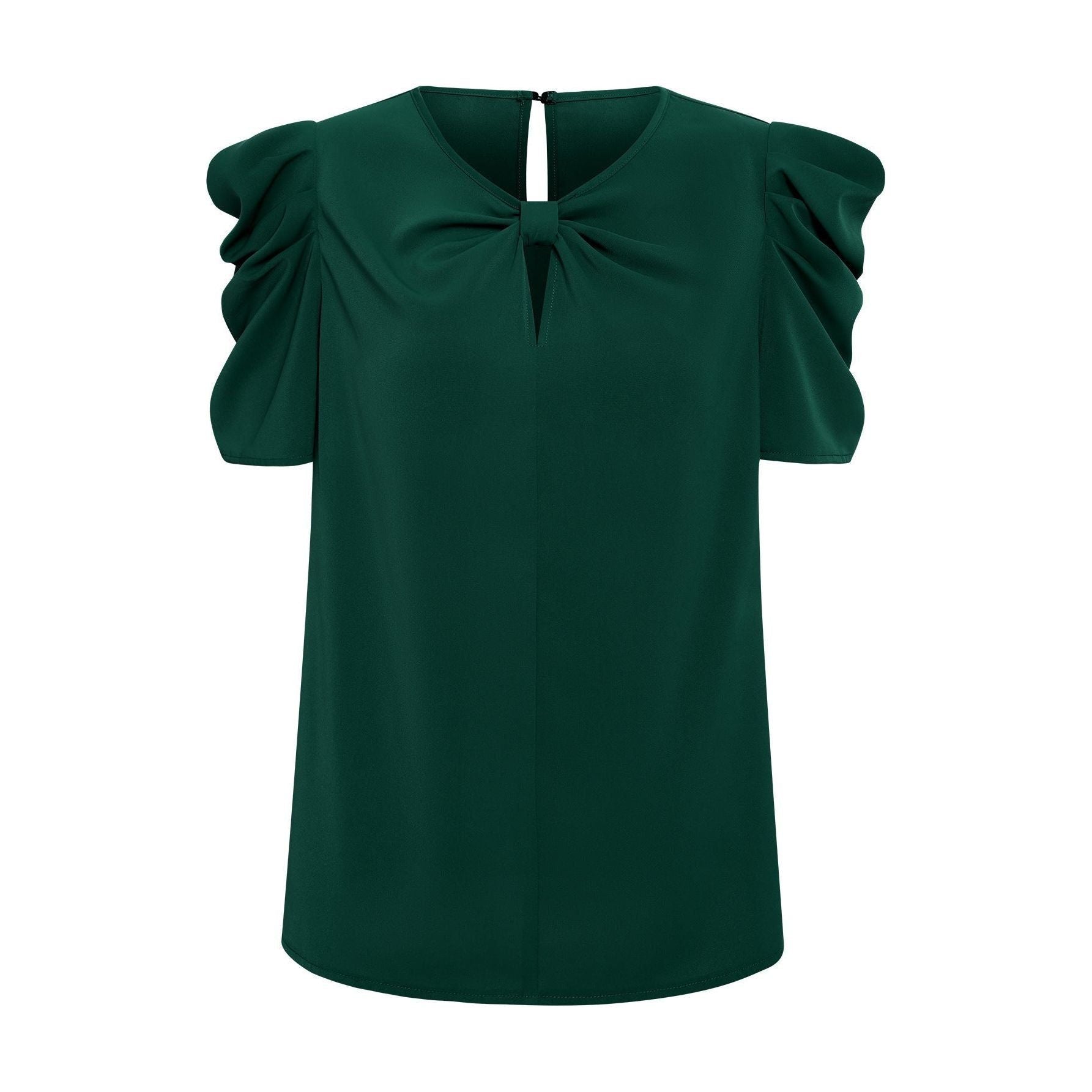 Solid Color Puff Sleeve V-neck Slim-fitting New Women's Shirt