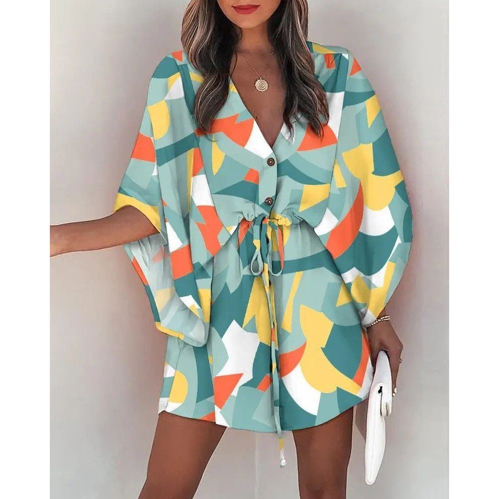 Women's V-Neck Tie Printed Beach Dress - Jointcorp