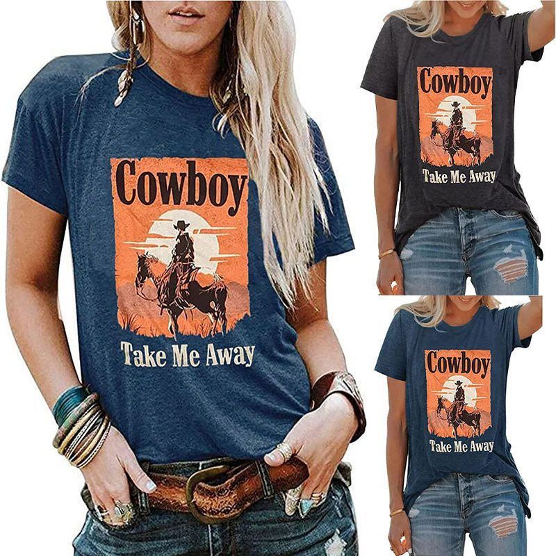 European And American Western Printed Short Sleeve Women's Summer T-shirt