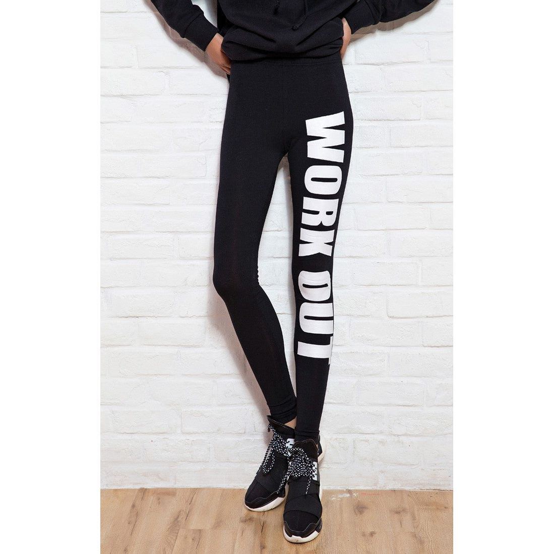 Letter printed cotton leggings mid-rise cropped pants yoga pants - Jointcorp