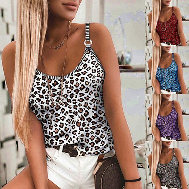 Europe And America Cross Border Women's Leopard Print Printed Sexy Stretch Camisole Top Vest - Jointcorp