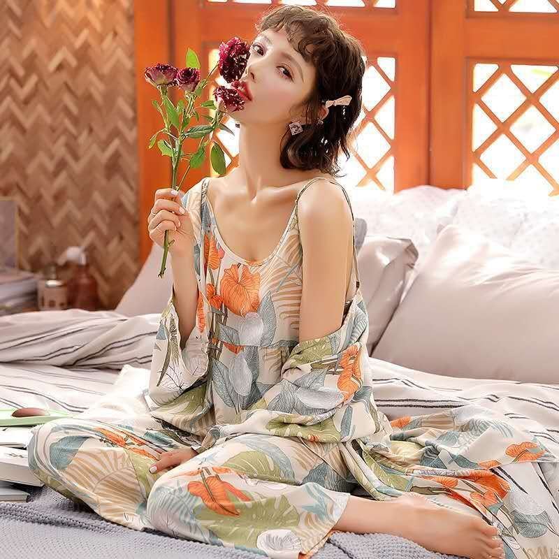 Korean Style Pajamas Women Autumn Milk Silk Long Sleeves Japanese Style - Jointcorp