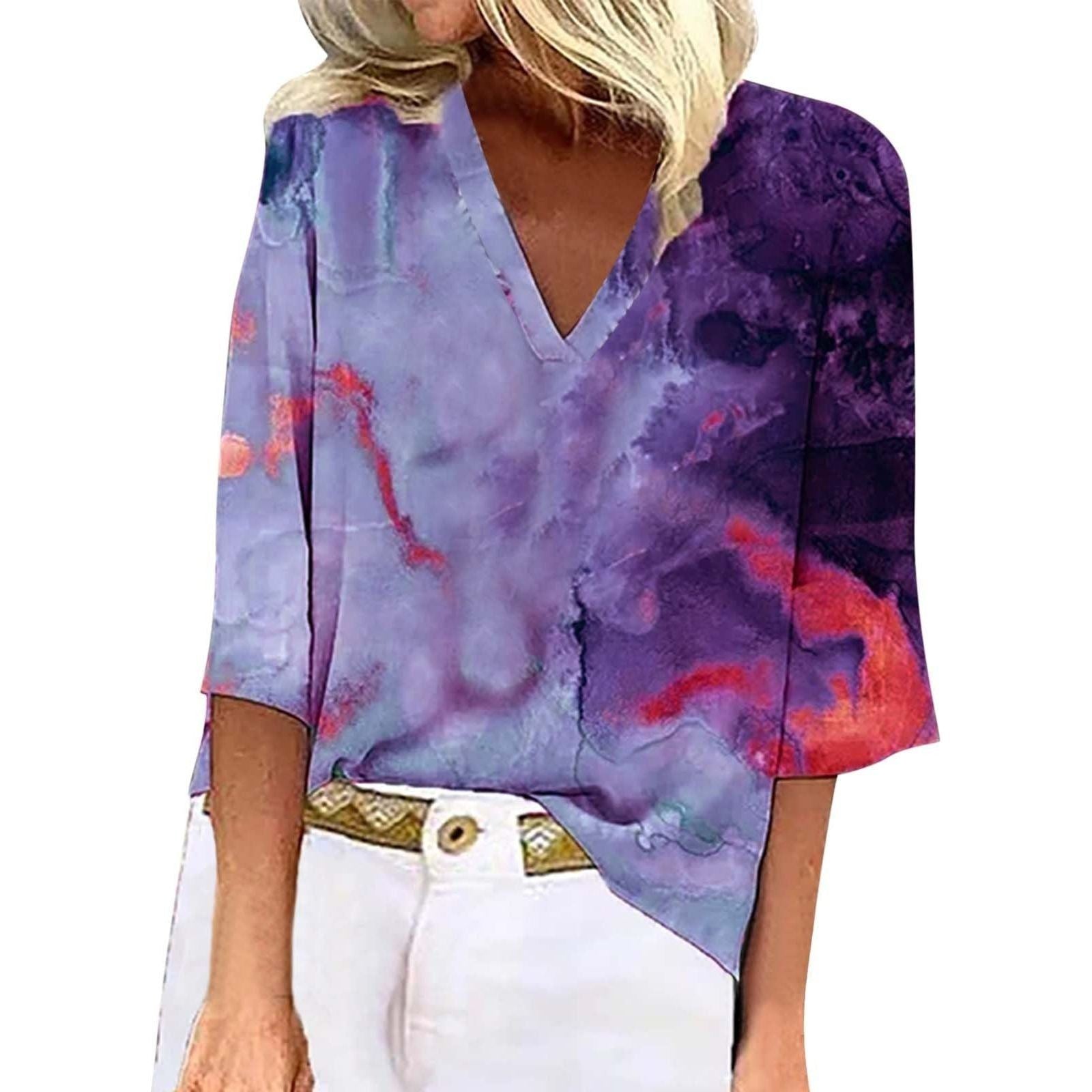 Spring And Summer New Pullover Loose Tie-dye Print T-shirt Top