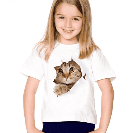 Casual Short-sleeved Cat 3d Printed Children's T-shirt