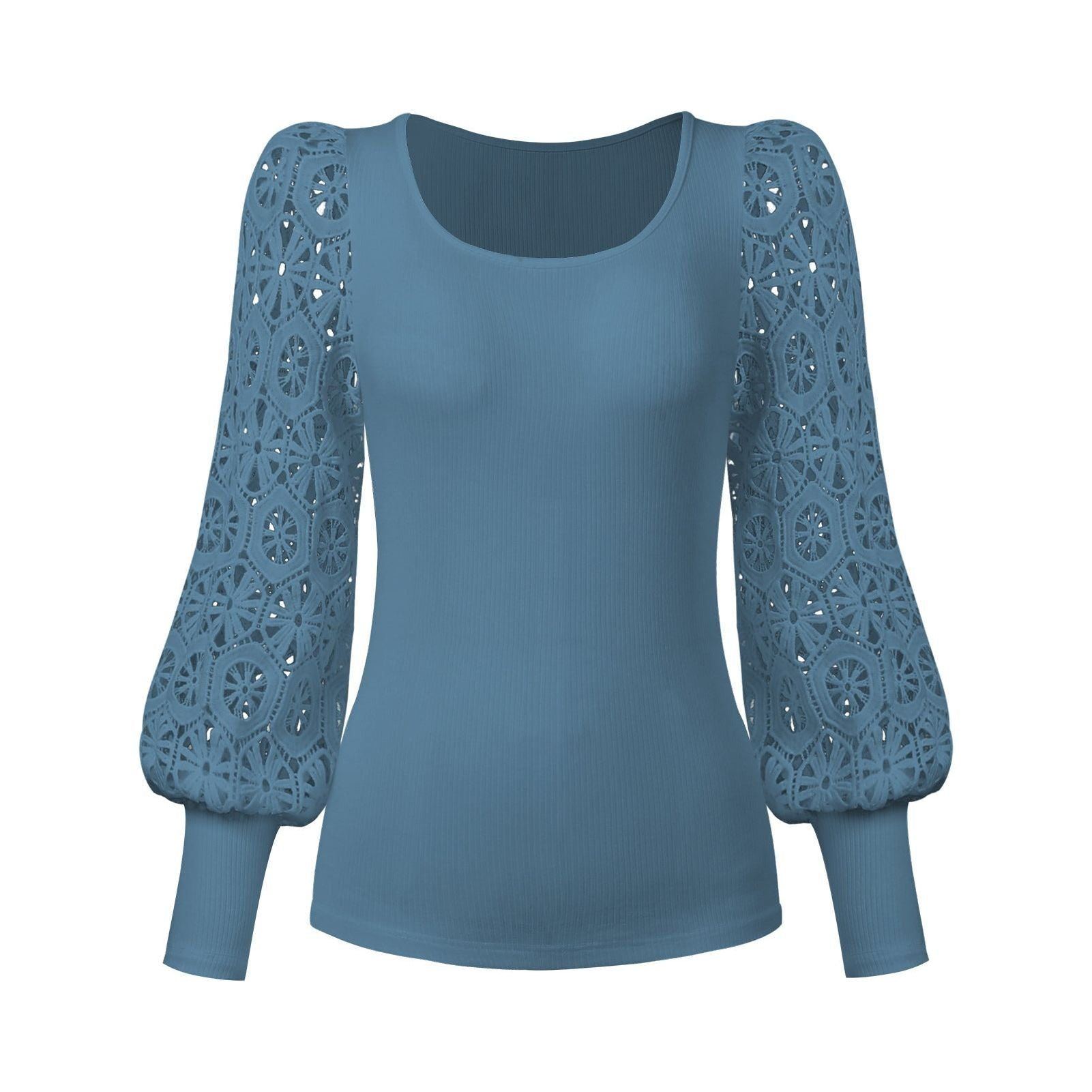 New Fashion Lace Long Sleeve Pullover Small Sunken Stripe T-shirt