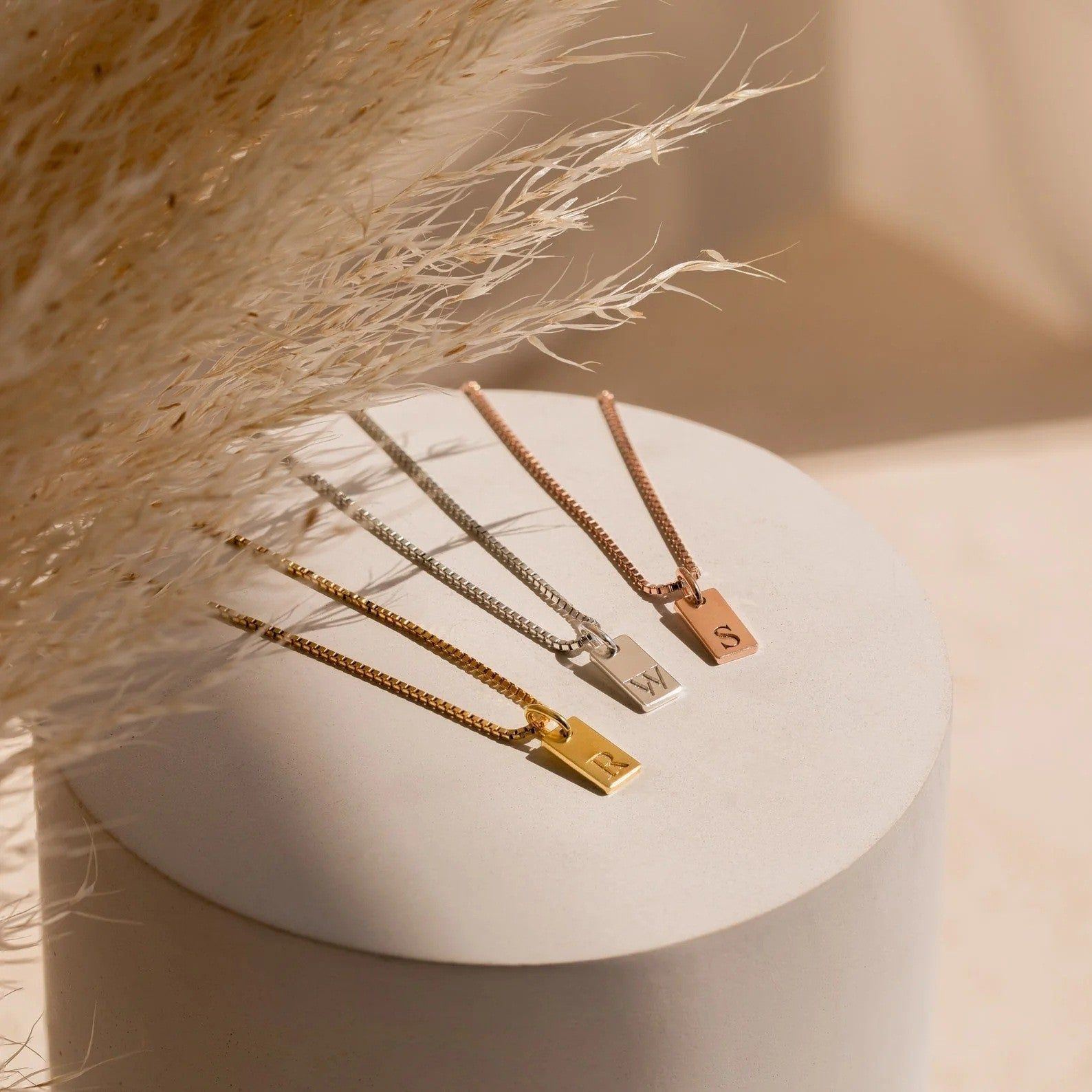 Stainless Steel Simple 26 Letter Hanging Tag Gold Brick Necklace - Jointcorp