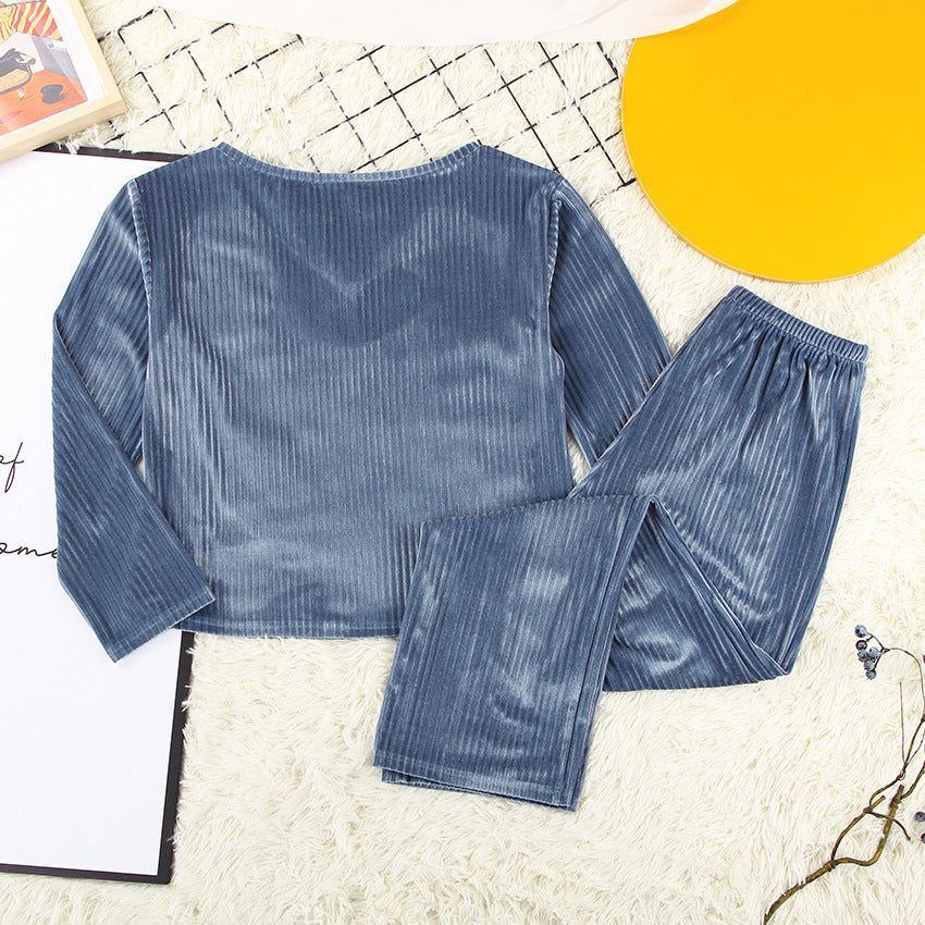 Striped Gold Diamond Velvet Long-Sleeved Pajamas Suit Women - Jointcorp