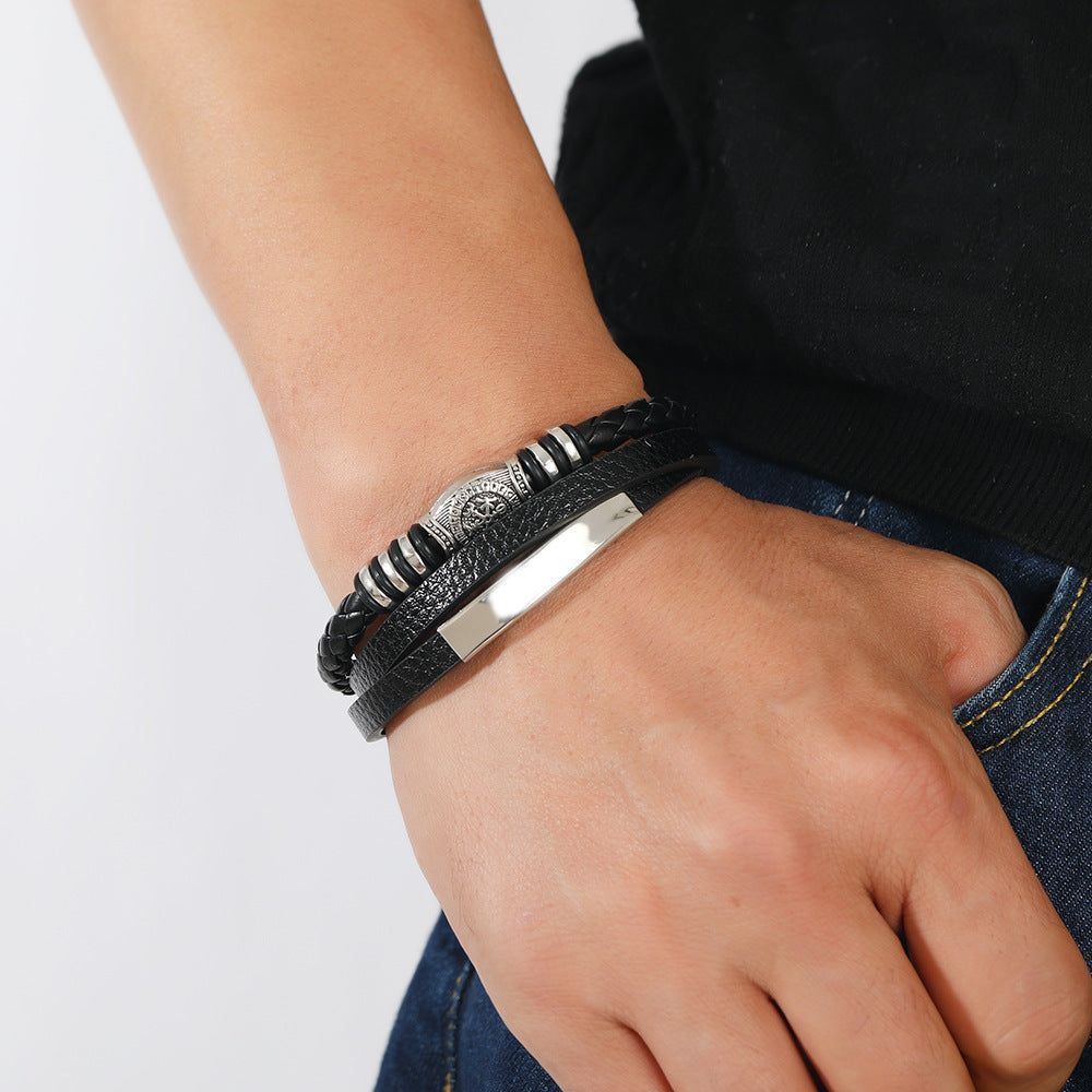 Men's Leather Multi-layer Woven Magnetic Buckle Bracelet - Jointcorp