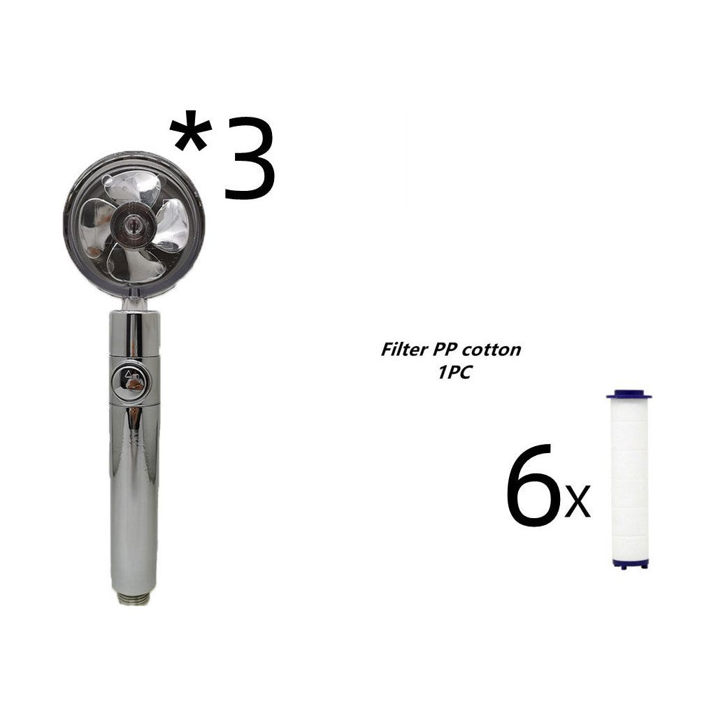 Propeller Driven Shower Head With Stop Button And Cotton Filter Turbocharged High Pressure Handheld Shower Nozzle