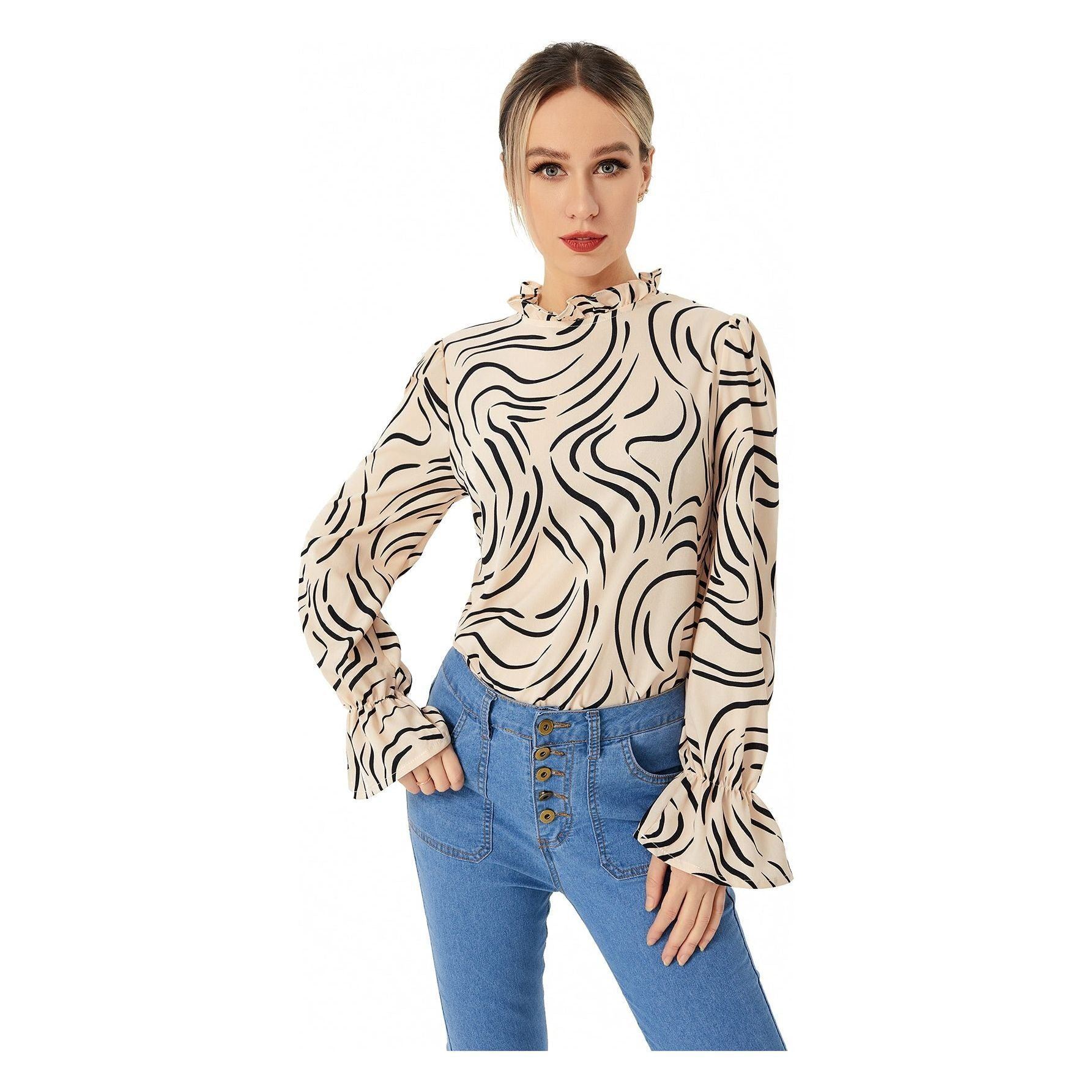 Ladies Graphic Casual Balloon Sleeve Shirt