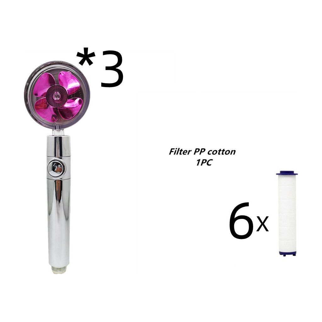 Propeller Driven Shower Head With Stop Button And Cotton Filter Turbocharged High Pressure Handheld Shower Nozzle