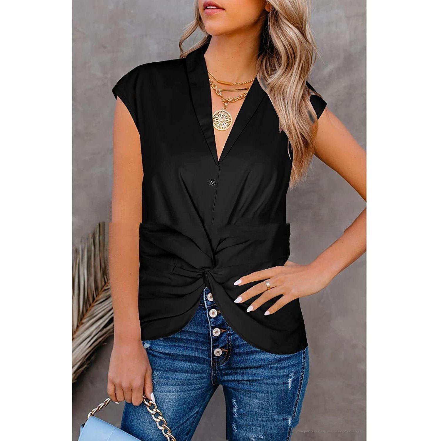 European And American Style Top V-neck Front Kink Vest Shirt - Jointcorp