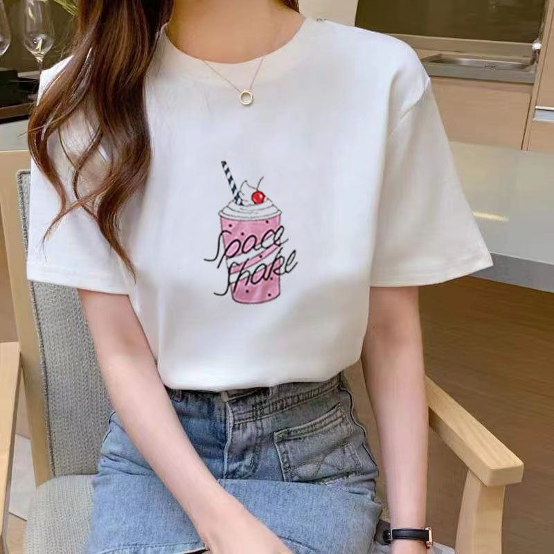Summer New Fashion Slimming Loose White Short-sleeved T-shirt For Students Women
