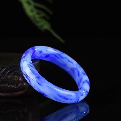 Natural Xinjiang Hetian Jade Blue And White Flower Jade Bracelet - Jointcorp