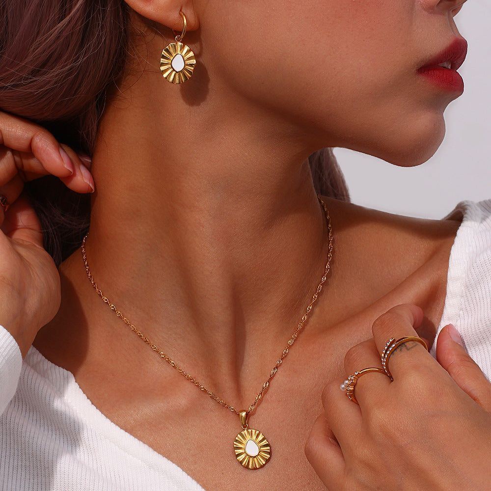 Titanium Steel Water Wave Chain Sunflower Dropping Oil Pendant Necklace - Jointcorp