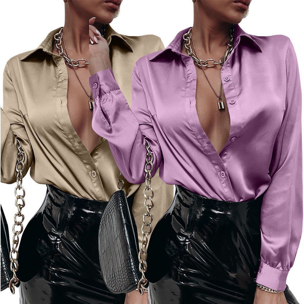 Satin Pleated Long-sleeved Top Casual Loose - Jointcorp