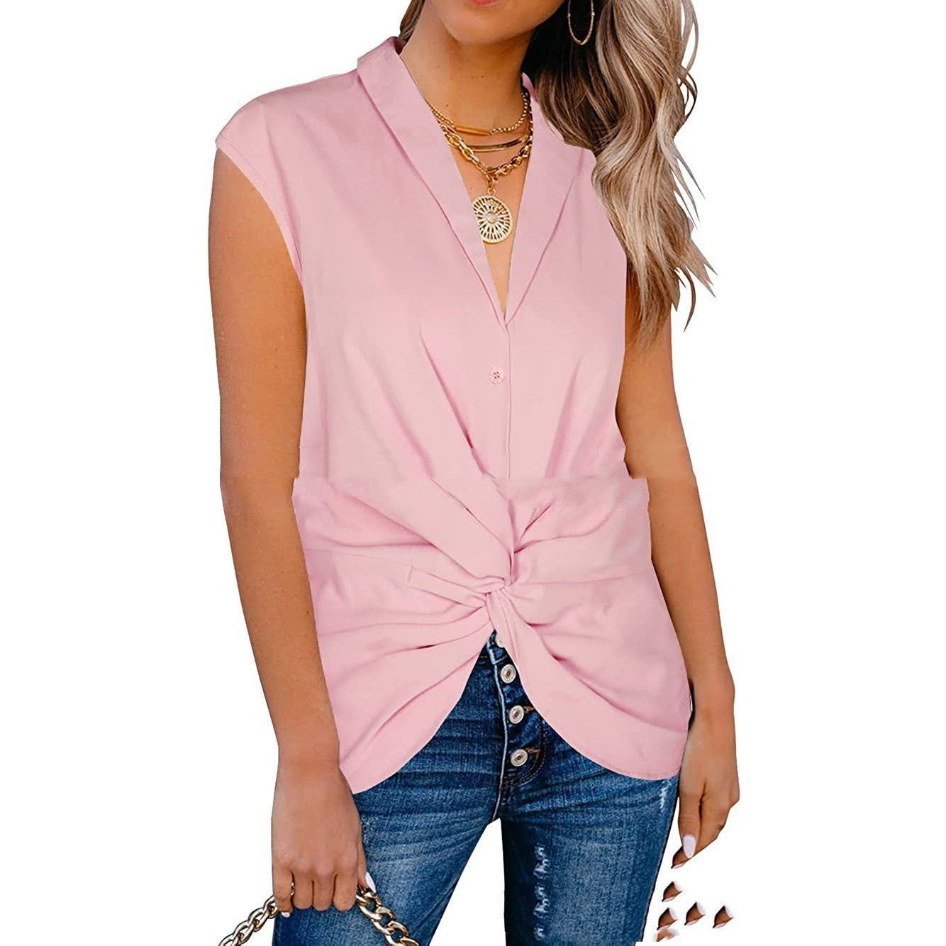 European And American Style Top V-neck Front Kink Vest Shirt - Jointcorp