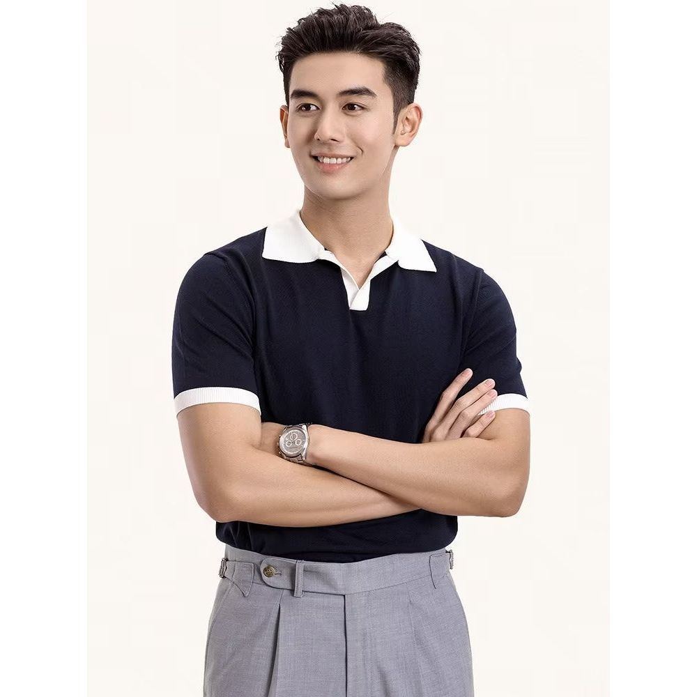 Men's Lazy Printed Japanese Solid Color Short-sleeved Polo Shirt - Jointcorp