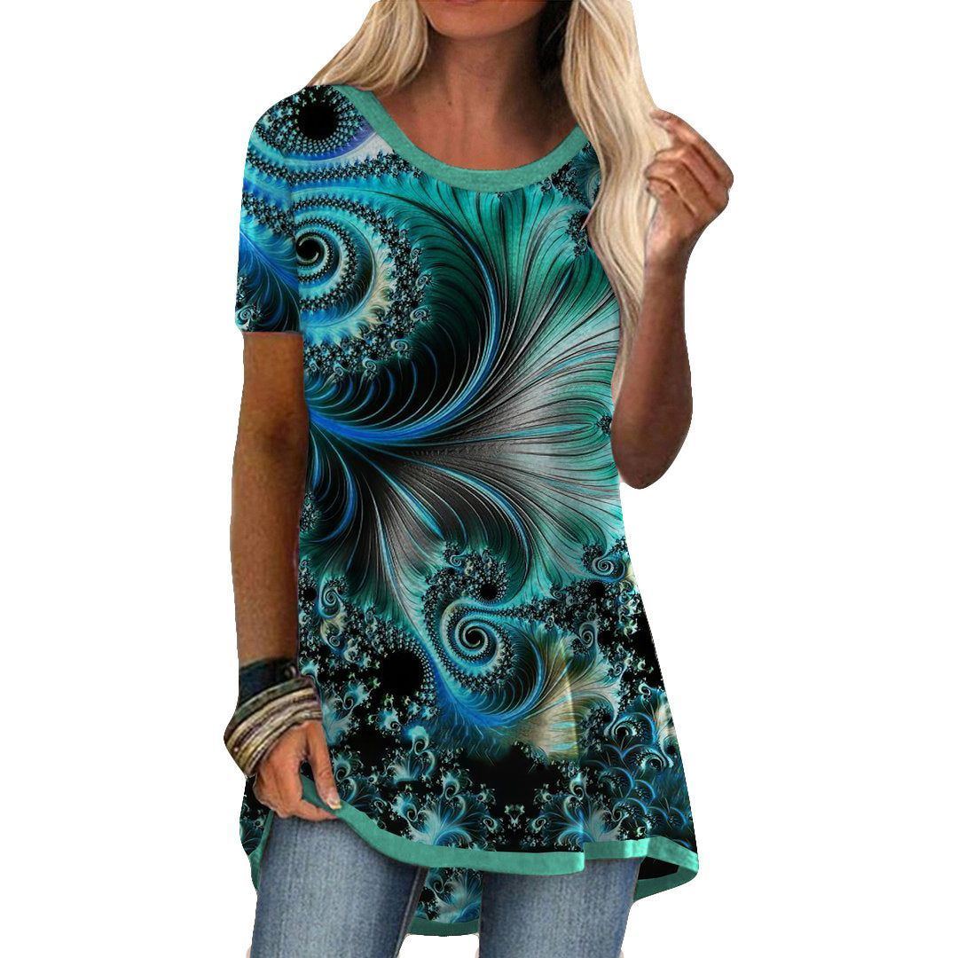 Crew Neck Casual Ethnic Style Vintage Print Short Sleeves T-shirt