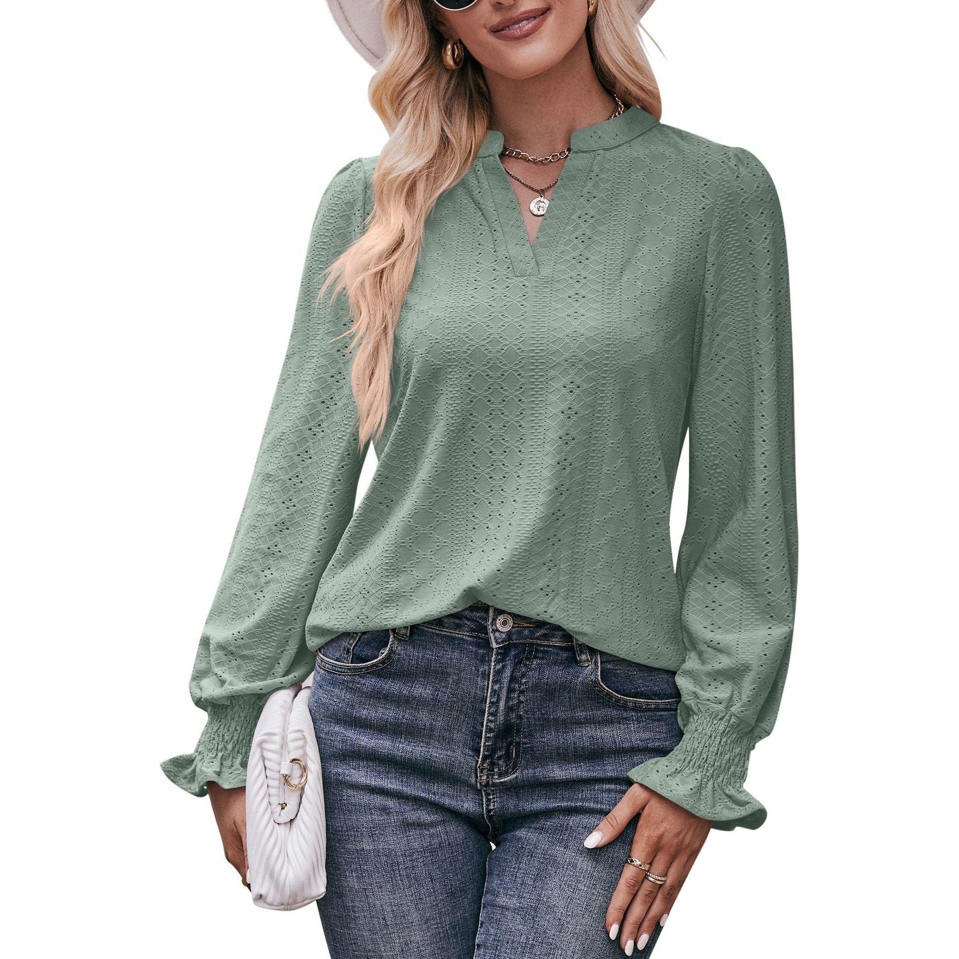 European And American Solid Color T-shirt Hole V-neck - Jointcorp