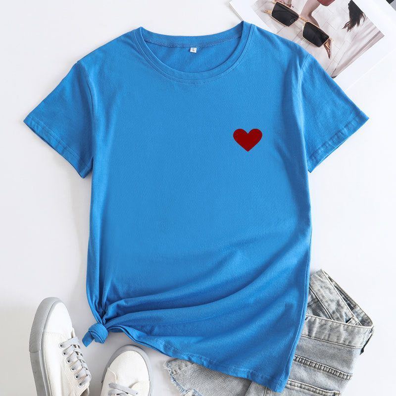 Simple And Comfortable Pure Cotton Love Short Sleeve Women's T-shirt