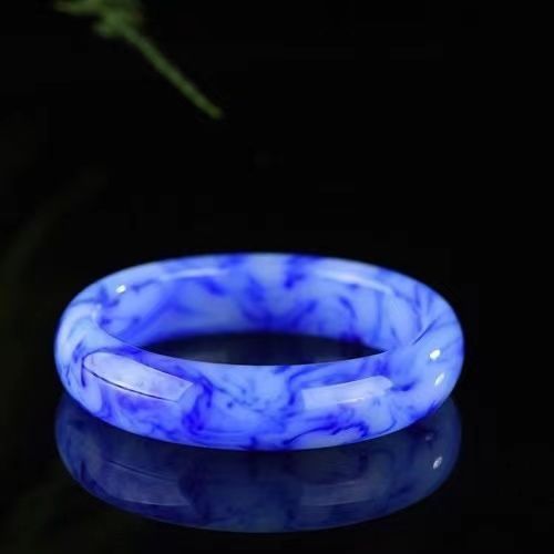 Natural Xinjiang Hetian Jade Blue And White Flower Jade Bracelet - Jointcorp