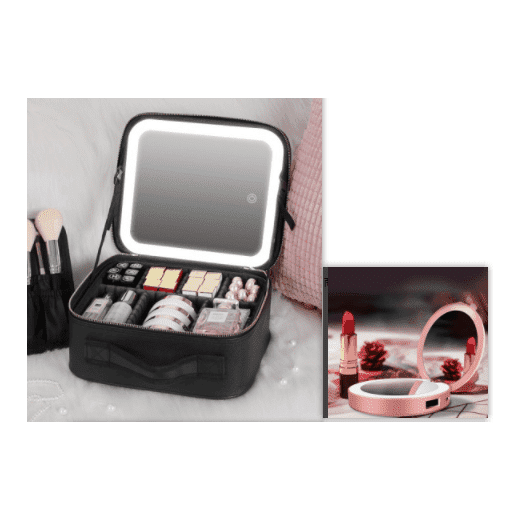 Smart LED Cosmetic Case With Mirror Cosmetic Bag Large Capacity Fashion Portable Storage Bag Travel Makeup Bags