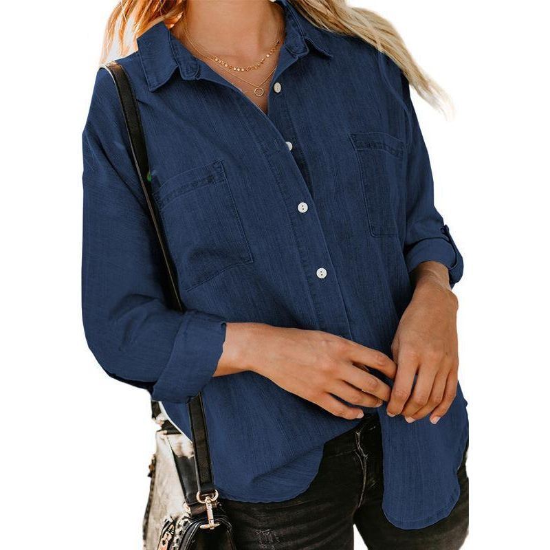 Women's Denim Coat Loose Double Pocket Long Sleeve Casual Shirt - Jointcorp