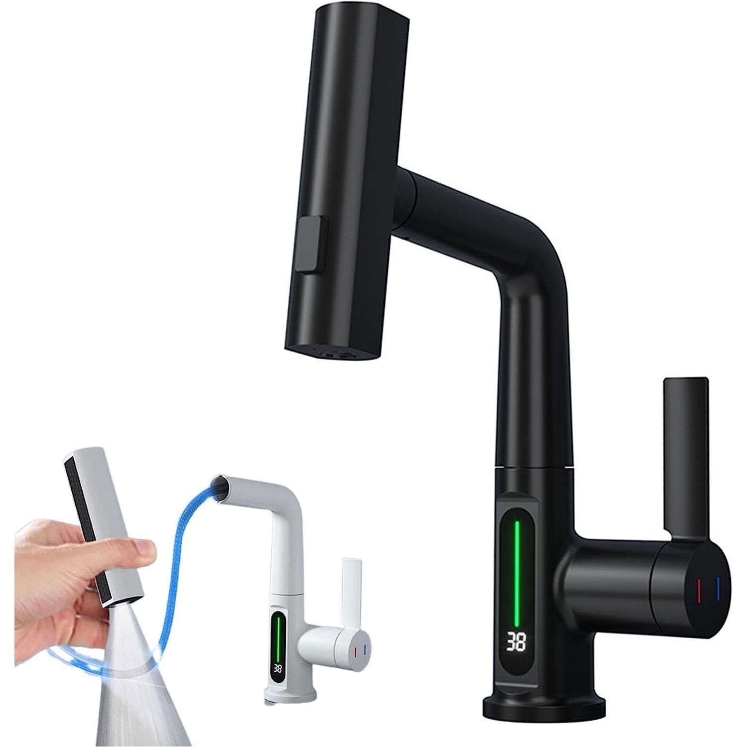 Intelligent Digital Display Faucet Pull-out Basin Faucet Temperature Digital Display Rotation