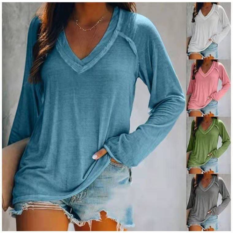 Women's Long-sleeved V-neck T-shirt