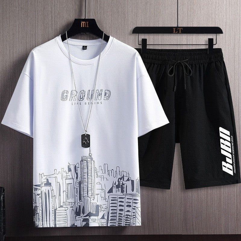 Men's Fashion Printed Short-sleeved T-shirt Shorts Sports Two-piece Set - Jointcorp