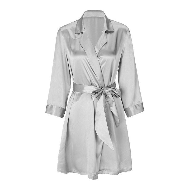 Lace Up Simulation Silk Bathrobe French Satin Pajamas - Jointcorp