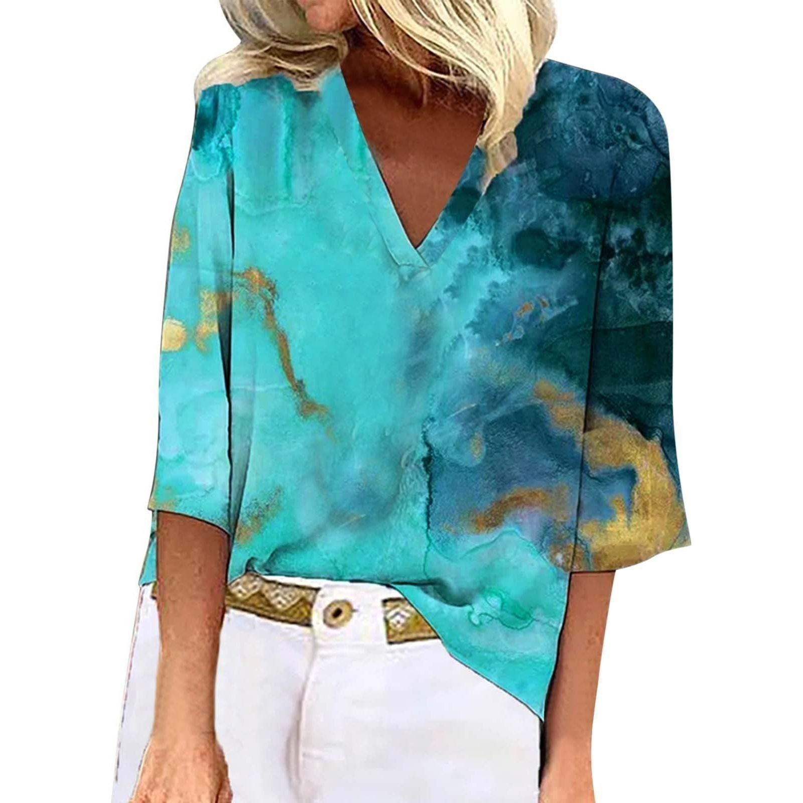 Spring And Summer New Pullover Loose Tie-dye Print T-shirt Top
