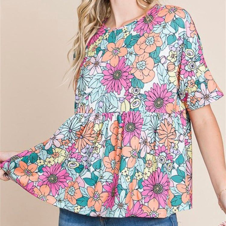 Printed Shirt Round Neck Short Sleeve Women's T-shirt