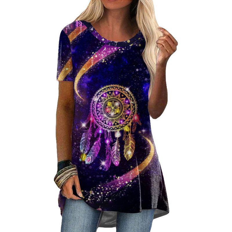 Crew Neck Casual Ethnic Style Vintage Print Short Sleeves T-shirt