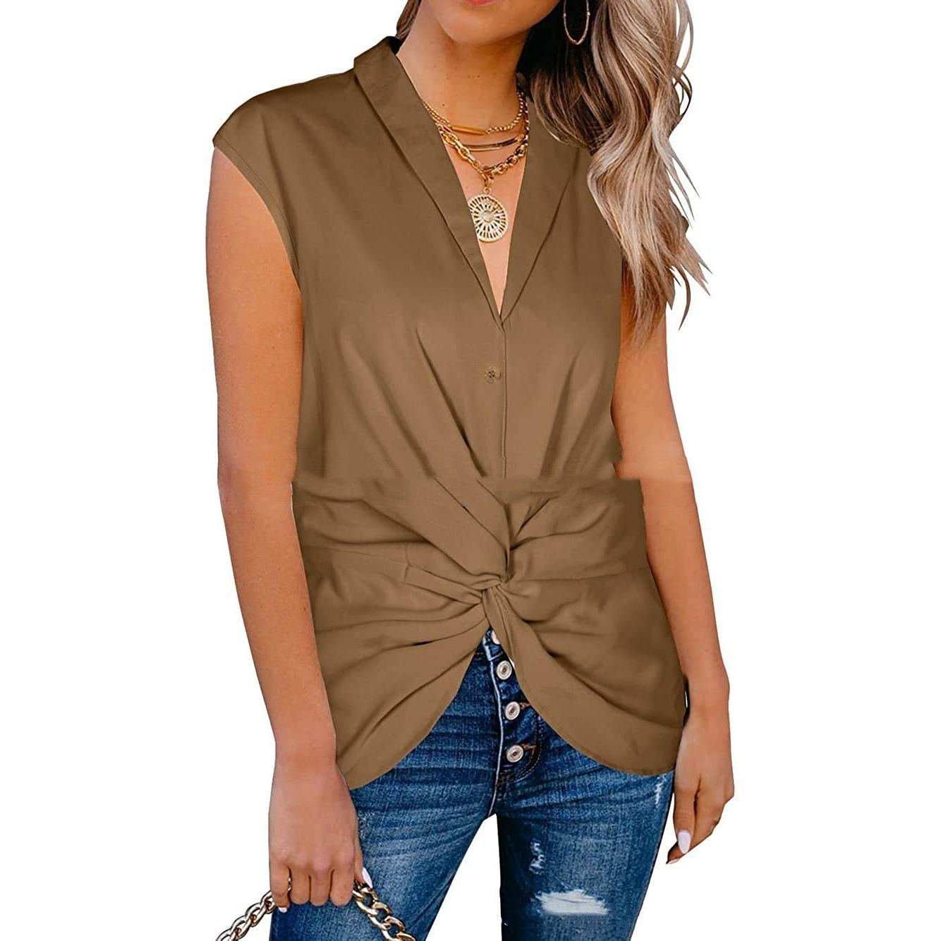 European And American Style Top V-neck Front Kink Vest Shirt - Jointcorp