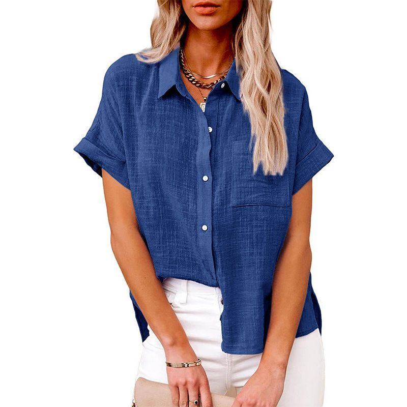 Shirt With Cotton And Linen Pockets And Short Sleeves - Jointcorp