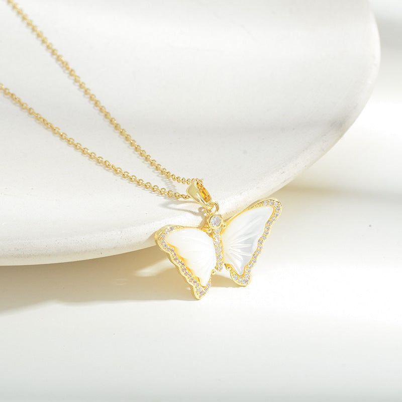 Natural Shell Butterfly Micro-inlaid Full Diamond Necklace - Jointcorp