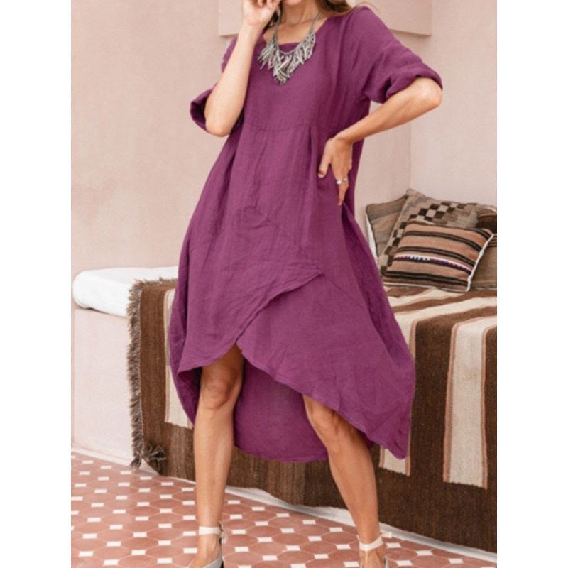 Women Maxi Dress Neck Pocket Summer Loose Casual Baggy Robe Female Retro Long Dresses - Jointcorp