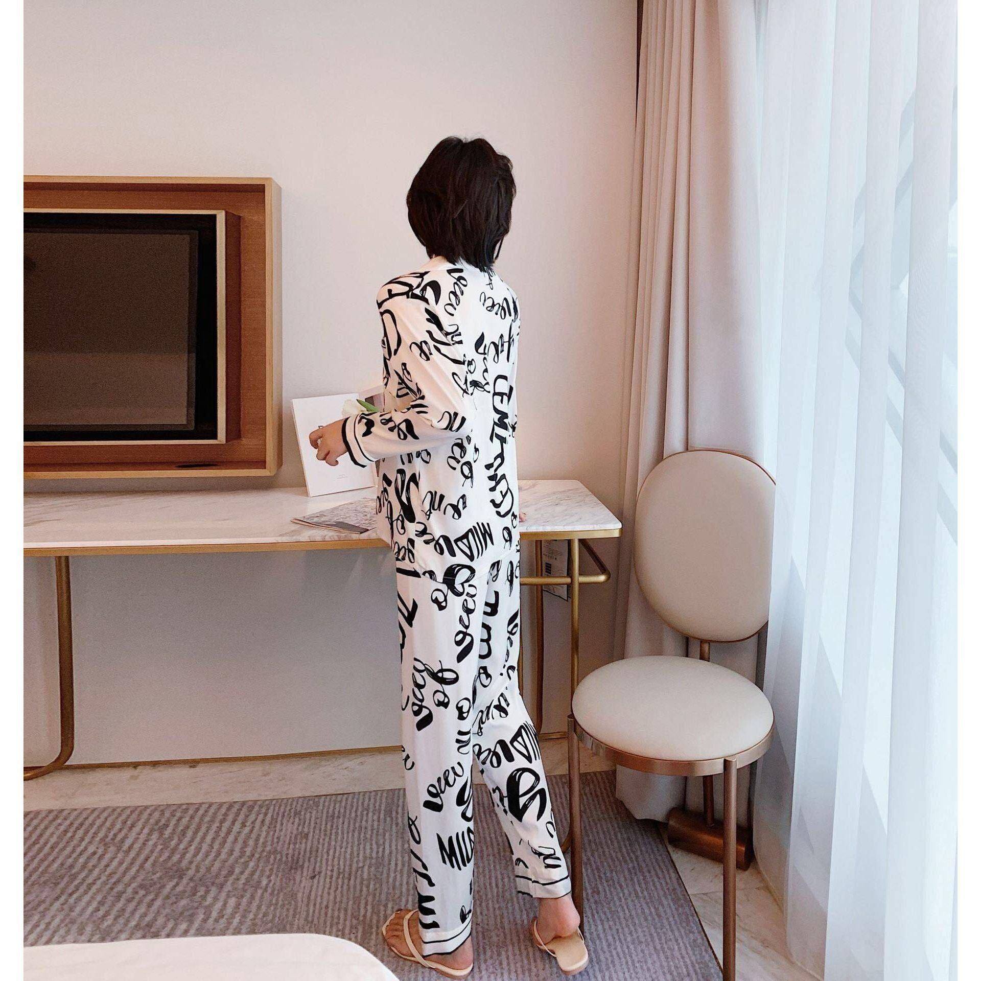 Printed pajamas spring and autumn simulation silk - Jointcorp